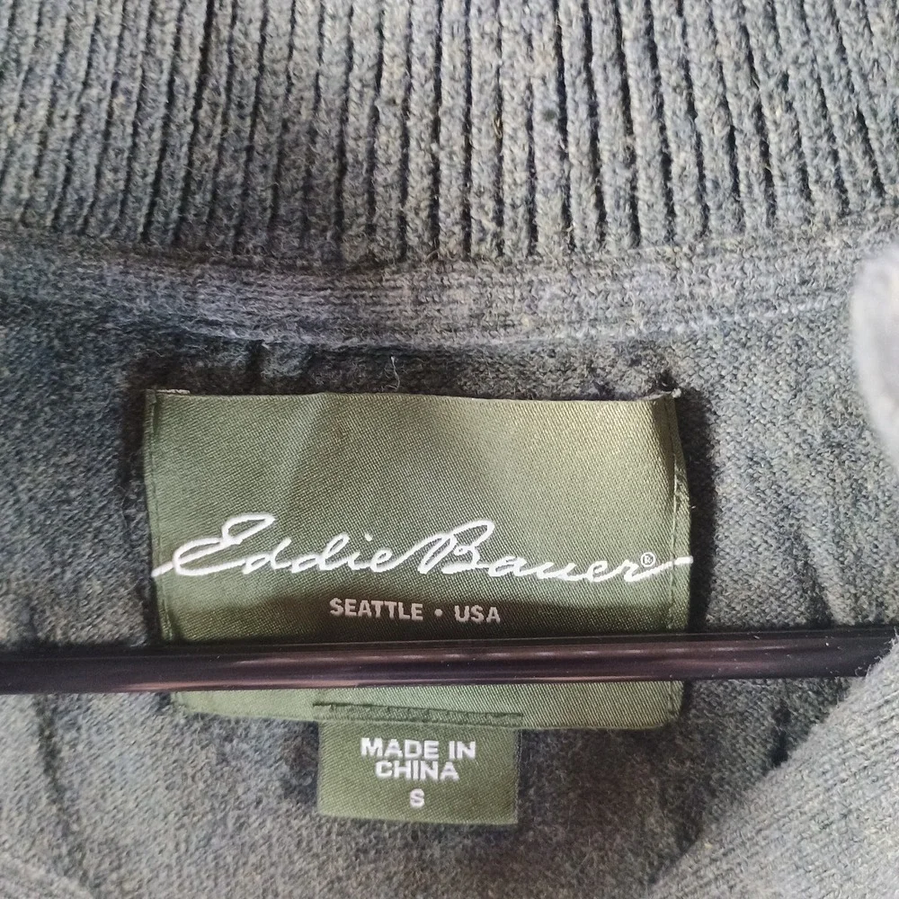 Eddie Bauer Men S 1/4 Button Henley Fisherman Knit Sweater Green Cotton Cashmere